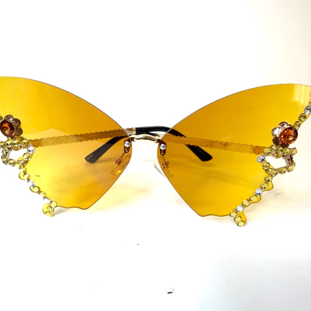 Butterfly Rimless fashion sunglasses crystal stones Designers women